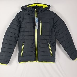 NEW Spire by Galaxy Men's Puffer Coat Jacket with Contrast Trim Black Size S $98